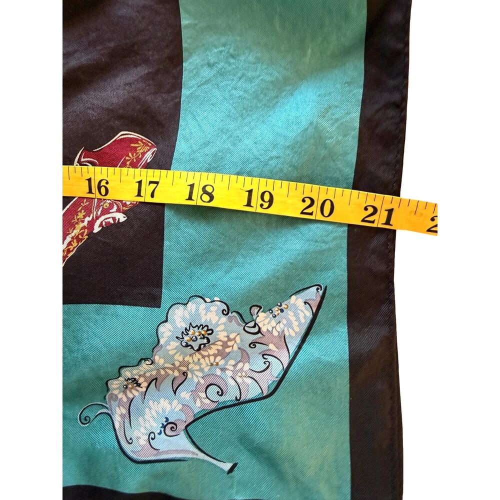 Vintage 1990’s Metropolitan Museum of Art Silk Scarf Shoes Seahorses Teal 21x21 - Picture 11 of 11